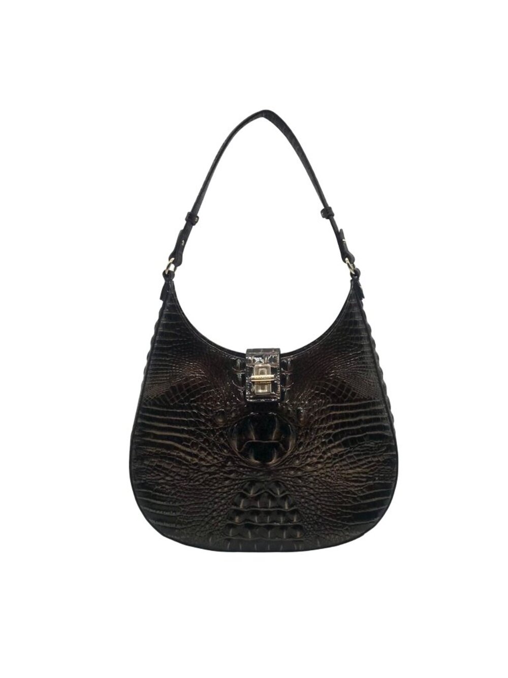 Brahmin Brown Croc-Embossed Leather Structured Shoulder Bag